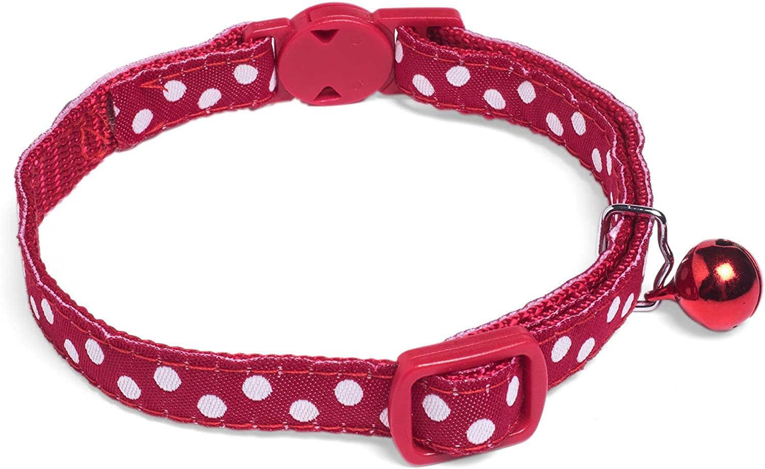 PF Cat Collar with Bell Red Pokka Dots Quick Release Safety Collars for Kittens and Cats Adjustable 20-32cm Suitable for Most Domestic Cats