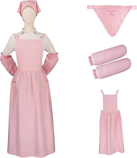 Amazon エプロン 無地 女性用 ロング丈 ワンピース コットンリネン素材 可愛いデザイン シンプル おしゃれ につけて行ける 着脱カンタン ゆったり バッククロス ポケット付き 長さ調節可能 全5色 ピンク エプロン オンライン通販