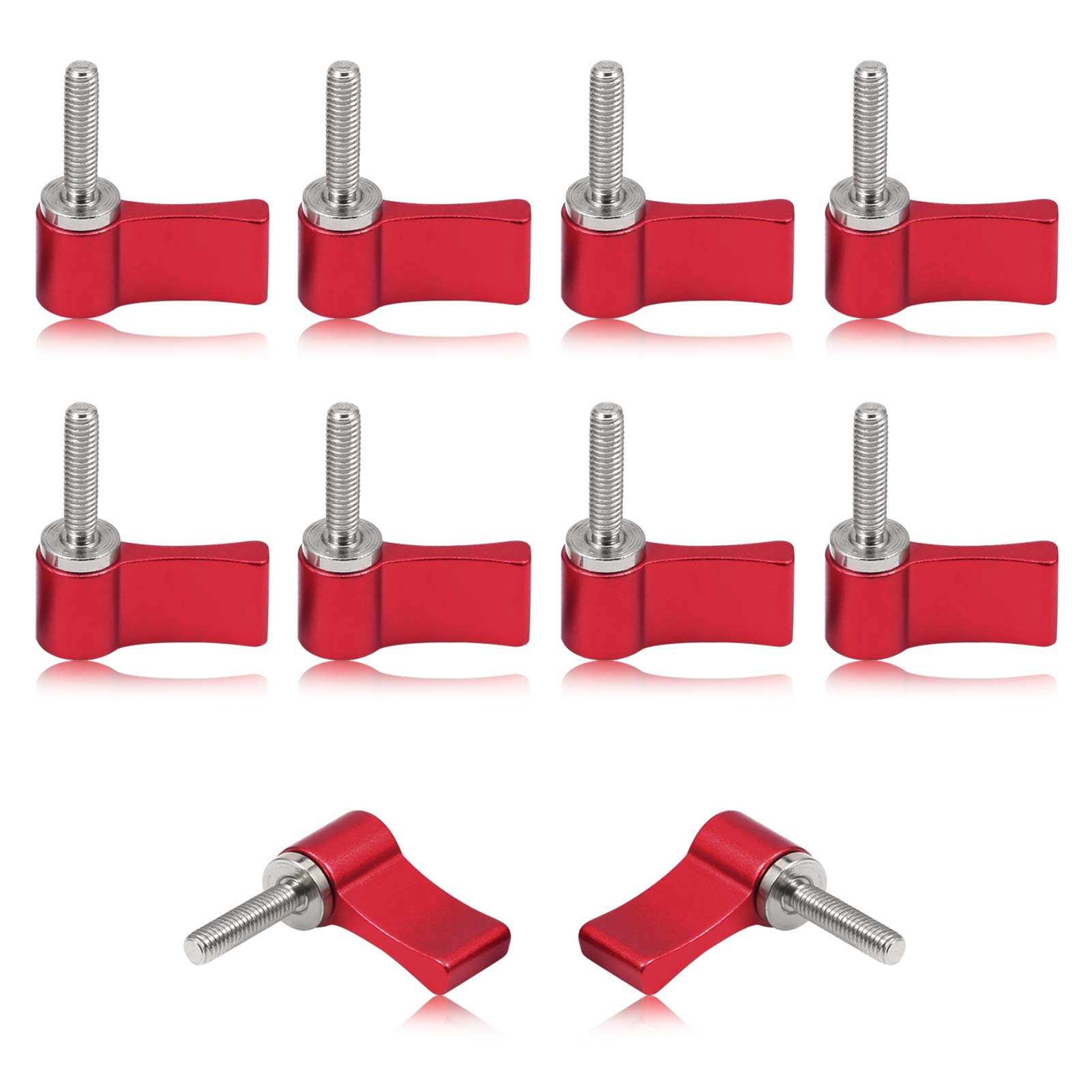 SPEEDWOX 10 Pcs Male Threading Rotating Knob, M4 17mm Adjustable Thumb Lever Screw，Rotating Knob with Single Wing, Red Aluminum Alloy