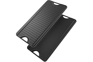 KEESHA Universal Reversible Heavy Duty Cast Iron Double Burner Cooking Griddle Pan with Carrying Handles on Both Sides for Ga