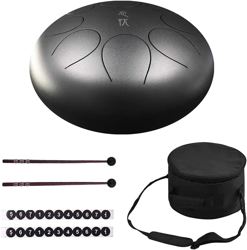 Muslady Steel Tongue Drum 12 Inch Handpan Drum Hand Drum 8 Tones Percussion Instrument with Drum Mallets Carry Bag Note Sticks for Meditation Yoga Zazen Sound Healing
