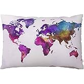 EKOBLA Throw Pillow Cover Map of The World Watercolor Global Map Abstract Art Splatters Paint Purple Decor Lumbar Pillow Case Cushion for Sofa Couch Bed Standard Queen Size 20x30 Inch