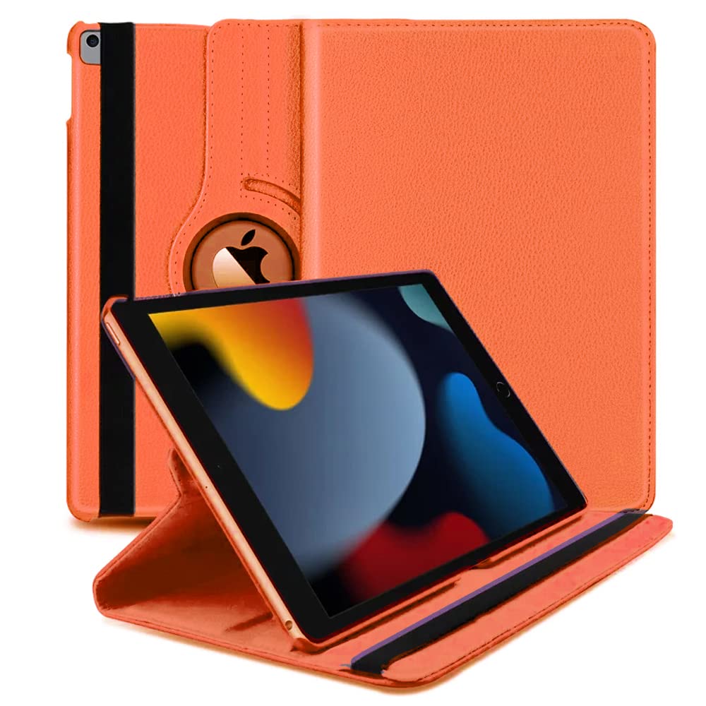 For iPad 10.2 Case 9th/8th/7th Generation (2021/2020/2019) 360 Leather Wallet Rotating Durable Protective Cover with Auto Wake/Sleep (Orange)