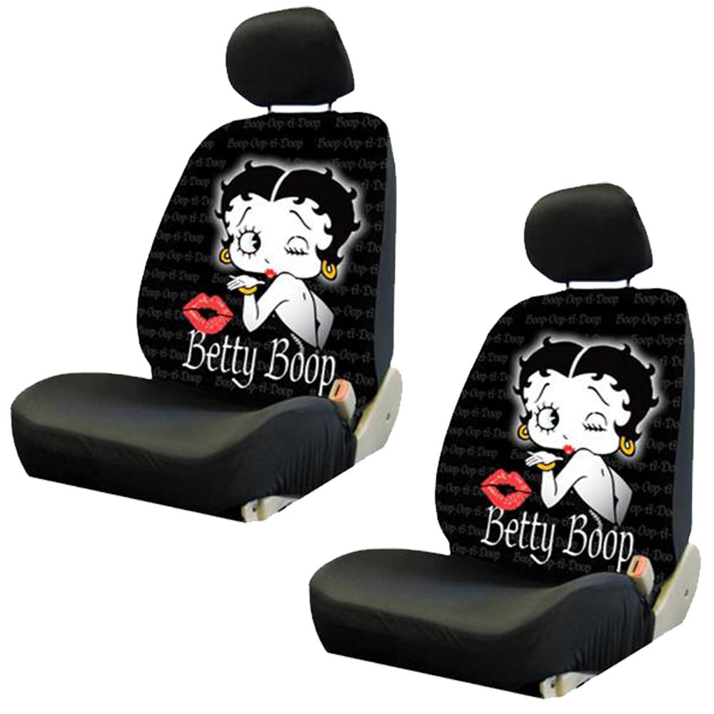 Juego de fundas para asientos delanteros con respaldo bajo, diseño original, atemporal, Betty Boop, 4 piezas, color negro, nuevo