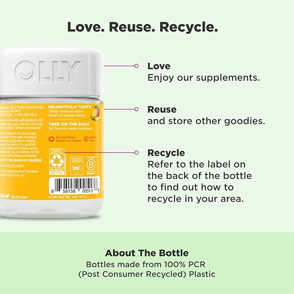 OLLY PROBIOTIC GUMMY, 1 BILLION CFUS, IMMUNE AND DIGESTIVE SUPPORT, CHEWABLE PROBIOTIC SUPPLEMENT, MANGO, 80 COUNT