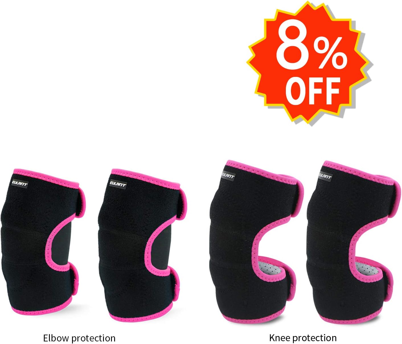 EULANT Sports Knee and Elbow Pads for Kids, Adjustable Protective Set for Biking Cycling Bicycle Riding Rollerblading Skating Skateboarding