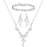 SWEETV Jewelry Set for Women, Cubic Zirconia Marquise Vine Cluster Bridal Earrings and Necklace Set, Bridal Jewelry Set for Wedding Prom
