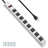 JUNNUJ Metal 8 Outlet Power Strip, Mountable Heavy Duty Power Strip, 1200J Surge Protector Wall Mount Screws Outlet with Swit