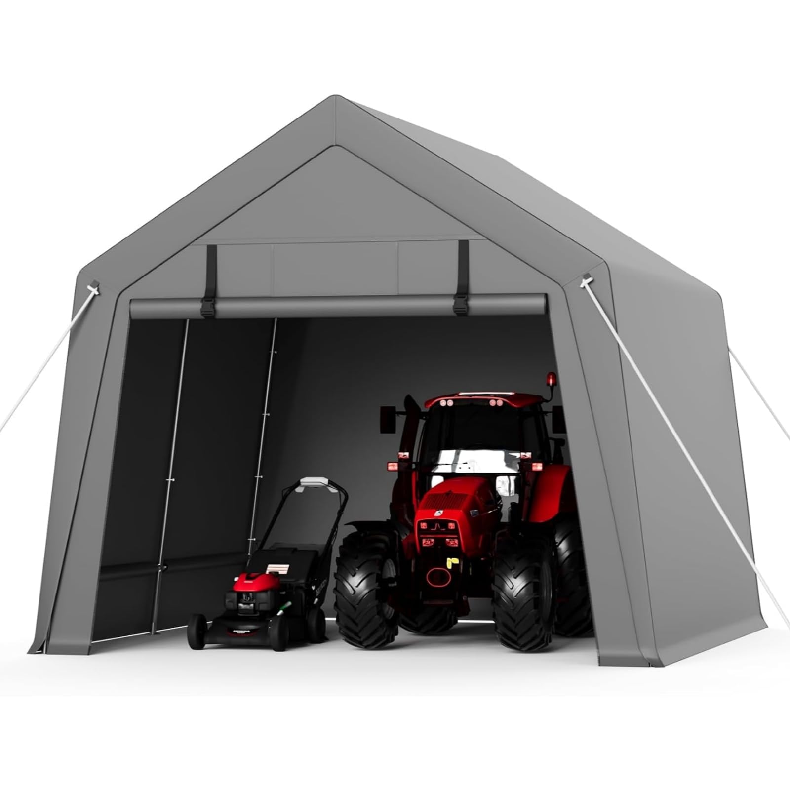 Photo 1 of 10x15 FT Portable All-Weather Storage Shelter – Heavy-Duty Garage with Zipper Roll-Up Door, Secures Motorcycles, Bikes, Firewood & Tools (Anchoring Kit Included), Grey
