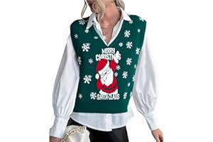 ASTANFY Ugly Christmas Sweater Vest Women V Neck Christmas Santa Vest Vintage Holiday Sweater Sleeveless