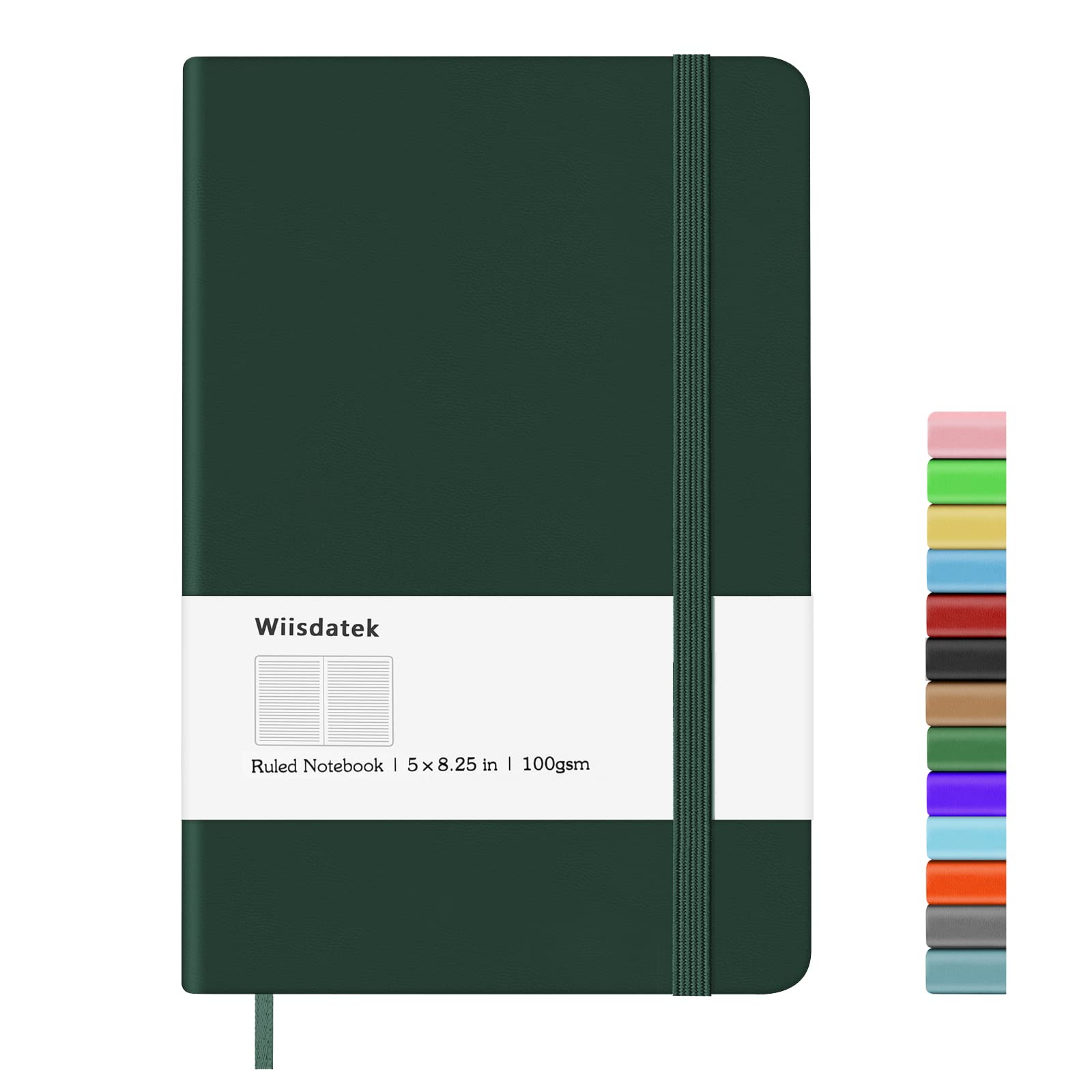 Wiisdatek A5 Notebook with Lined Pages, Hardback Journal Notepad Note Book New Notes Diary Pad for Office School Business Writing 5"×8.25" (Dark Green)