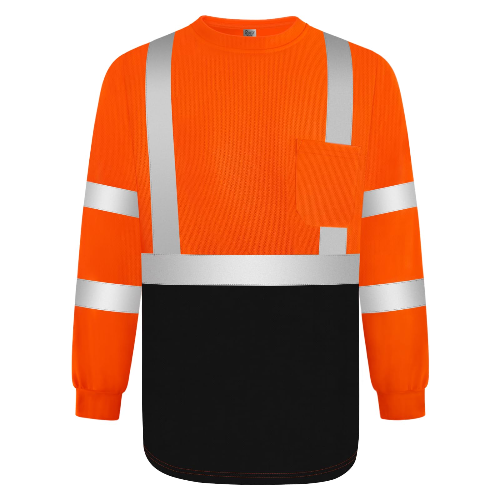 Graunton Hi Vis T-Shirts, High Vis T-Shirt for Night Running, Jogging, Cycling, Reflective Long Sleeves for Volunteer, Security Guard, Hi Vis T-Shirt, Orange Black, M.