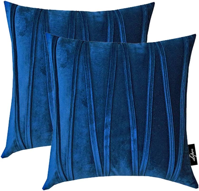 Pack of 2 Irregular Striped Soft Particles Comfortable Velvet Elegant Square Throw Pillow Cover Decorative Cushion Cover Pillowcase For Sofa Bedroom Coach 18"x 18" 20"x 20" inch (Navy Blue, 20x20)