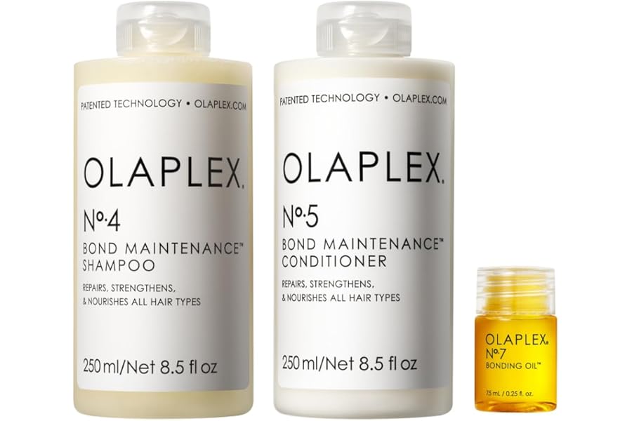 Olaplex Wash and Shine Hair Kit: No. 4, 5, 7, Shampoo & Conditioner Set | Cleanse, Hydrate, & Control Frizz Up to 72 Hours | Bonding Oil for Shine & Protect | For Coily, Curly, Straight, and Wavy