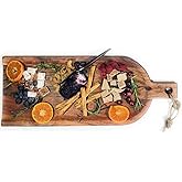 Acacia Charcuterie Board with Drip Edge & Handle - Wood Cheese Board - Decorative Wooden Serving & Cutting Board - Housewarming, Mothers Day, New Home & Wedding Gifts (20” x 8”)