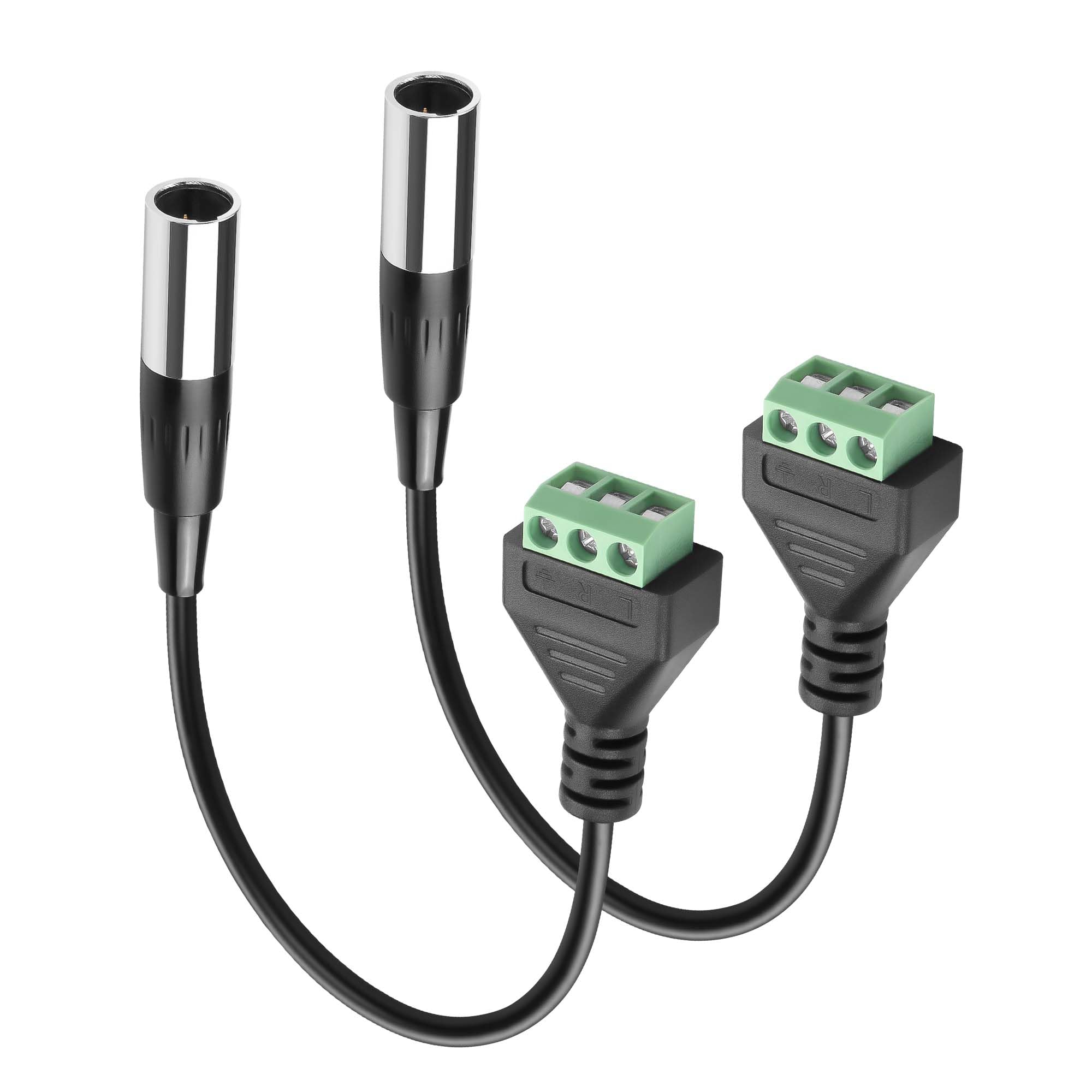 GINTOOYUN 2 PCS Mini XLR 3-Pin to 3-Pole Terminal Cable Mini XLR 3-Pin Male to 3-Pole Detachable Terminal Microphone Cable for Cameras,Microphones, Mixing Consoles etc(11.81 Inch) (Male plug)