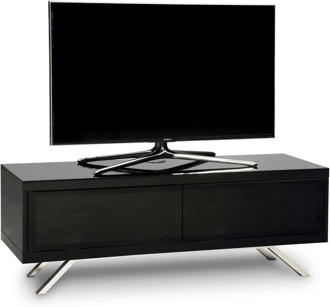 MDA Designs TUCANA 1200 HYBRID BLACK Beam Thru Remote-Friendly up to 60" Flat Screen TV Cabinet Stand, Width: 120cm