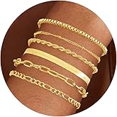 VIBILIA Dainty Gold Chain Bracelet for Women Trendy Stackable Adjustable Layered Metal Bracelet Gold Plated Twist Link Figaro Chain Paperclip Bracelets Fashion Jewelry