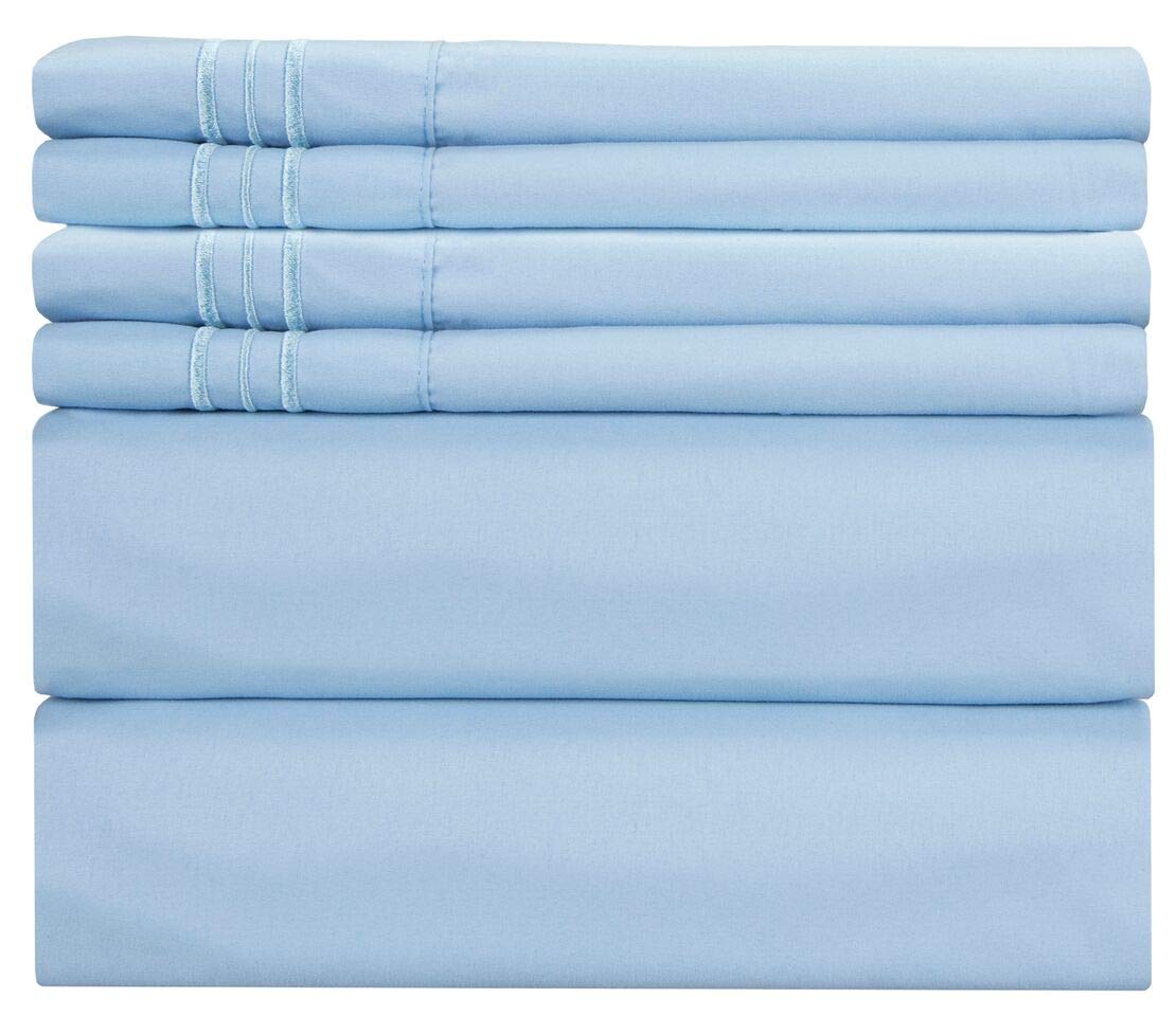 Full Size Sheet Set - 6 Piece Set - Hotel Luxury Bed Sheets - Extra Soft - Deep Pockets - Easy Fit - Breathable & Cooling Sheets - Comfy - Light Blue Bed Sheets - Baby Blue - Fulls Sheets - 6 PC