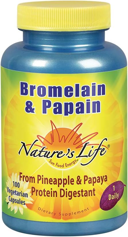 Natures Life Bromelain & Papain | Proteolytic Enzymes for Digestive Support & Comfort | from Pineapple & Papaya | 250mg Ea | 100 Vegetarian Capsules: Health & Personal Care