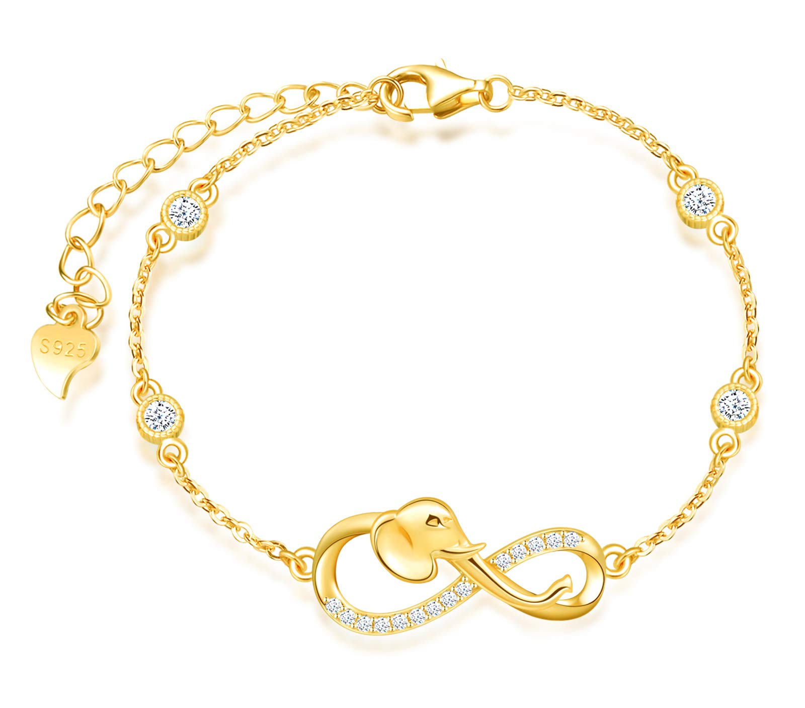 INFINIONLY Women's 925 sterling silver Bracelet Cute elephant and infinity symbol Inlaid zircon