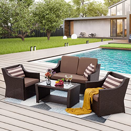 YITAHOME Patio Furniture Set, 4Piece Waterproof Outdoor Sectional Sofa with Washable Soft