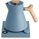 Fellow Corvo EKG Pro Small Electric Tea Kettle for Coffee, 0.9 Liter | Temperature Control, Stainless Steel, Wide Spout, Brew Timer, Smart Scheduling, Quick Heating, Hazy Blue, Maple Handle