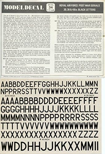 Model Decal 1:72 Royal Air Force:Post War Serials 30,36,48in. Black Letters #34