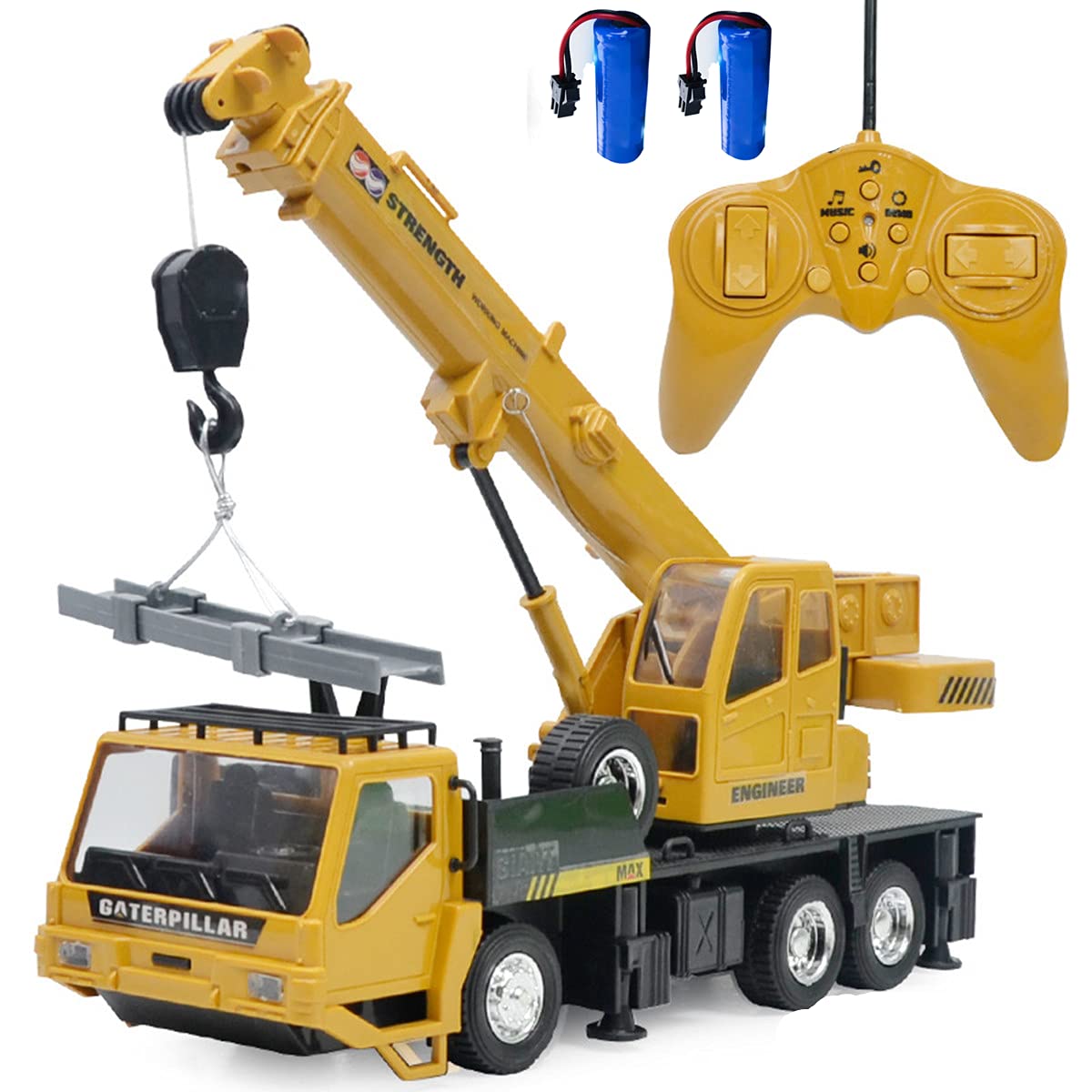 WEECOC RC Crane Construction Tractor Remote Control Large Crane Truck wiht Light and Sound Rechargeable Electronics Hobby Toys for Kids Boys Child (yellow)