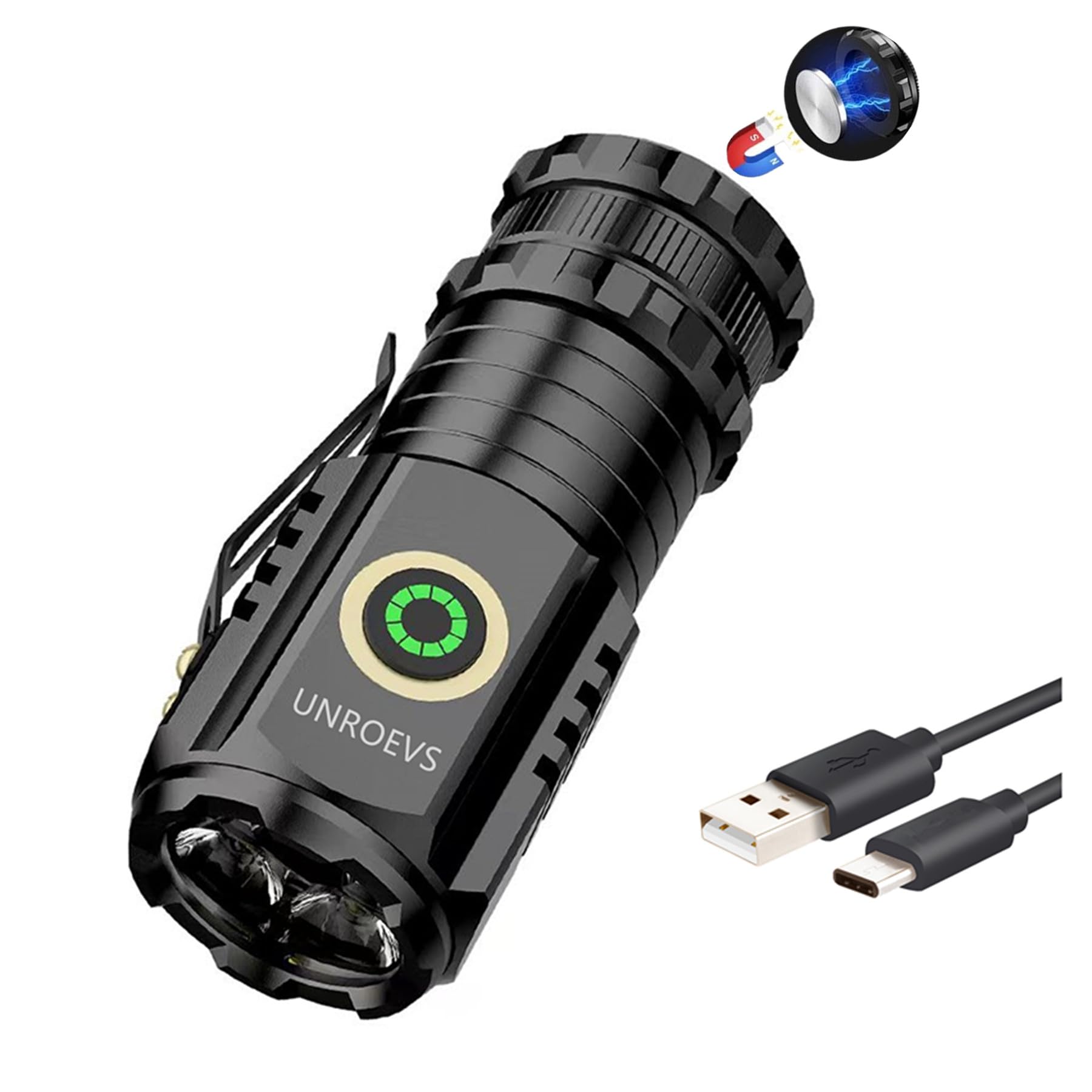 Photo 1 of Mini LED Flashlight Rechargeable USB C Charging, Small Flashlights Powerful Max 2550 Lumens with 5 Light Modes, Pocket Flashlight with Clip, Magnetic Flashlight for EDC ,Camping, Hiking,Emergency