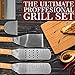 Hibachi Grill BBQ Accessories Griddle Spatula Flat Top Grill Tool Kit Metal Stainless Steel Spatula Set Hamburger Chopper Flipper Kitchen Utensil Set BBQ Grill Accessories Scraper Camping Accessories