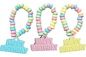 RBBZ PARTY Happy Birthday Candy - 24 Individually Wrapped Bulk Candy Bracelets - Great for Birthday Party Favor Candy - Goodie Bags for Kids - Pinata Fillers - Candy Bar Birthday Colors
