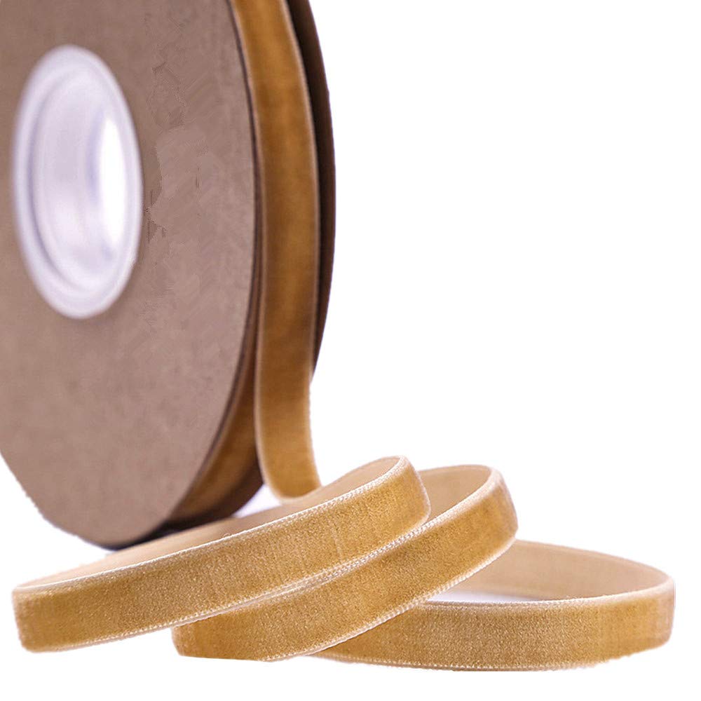 Velvet Ribbon for Crafts, 20 Yard, 3/8, 5/8, 1 Inch Widths, Multicolour (Light Brown, 10mm)