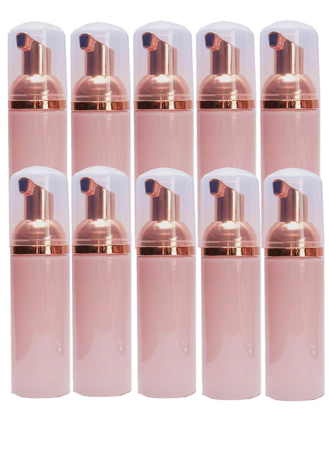 Photo 1 of 10 Pcs Rose Gold + Pink Foaming Pump Bottles Plastic Mini Foam Sispensing Refill Bottle Soap Dispenser for Cleaning, Travel, Cosmetics Packaging 60ml