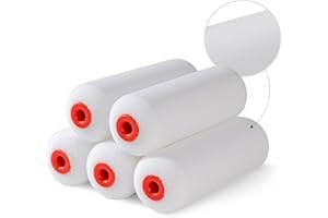 Mister Rui 4" Foam Paint Roller Covers 5-Pack, 50kg/m³ High Density - Washable & Reusable for Smooth Finish on Furniture, Cabinets, DIY Projects