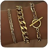 Bracelets for Women,14K Gold Dainty Bracelet Set Stackable Trendy Cuban Link Paperclip Chain Bracelet Pack Fashion Summer Jewelry Gifts
