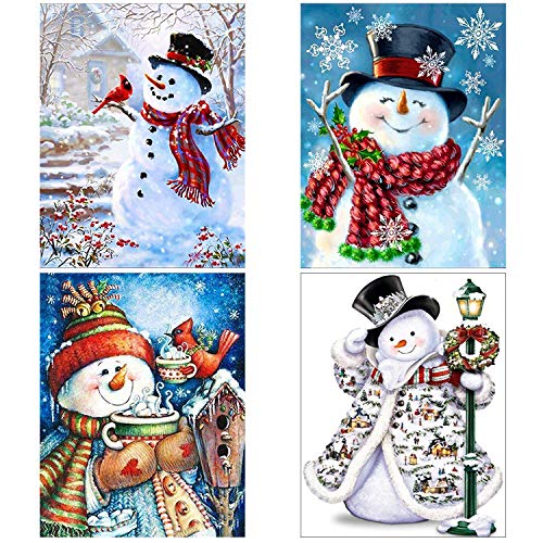 Christmas 5D DIY Diamond Painting Kits Full Drill Rhinestone Embroidery Cross Stitch Painting for Christmas Deer Santa Claus Tree Christmas Home Decor(4 Pack) (Snowman)