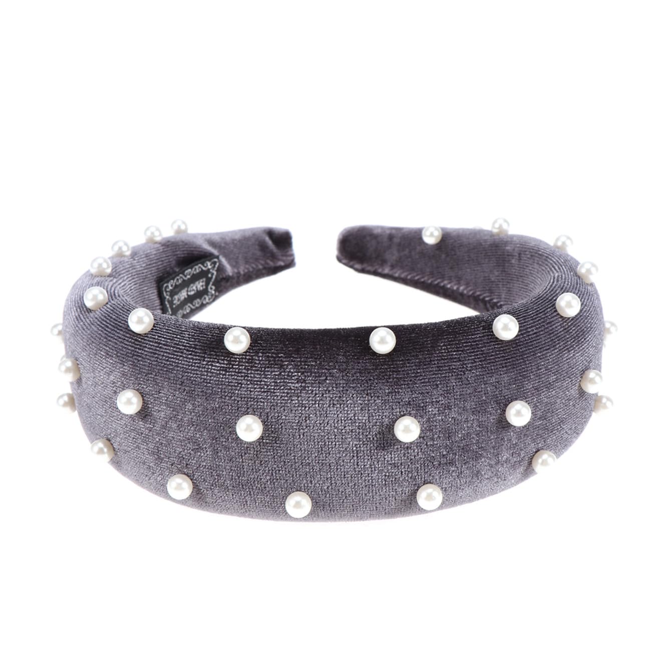 Beaupretty Pearl Sponge Velvet Vintage Wide Plain Headband Pearl Hair Hoop Hairband for Women(Grey)
