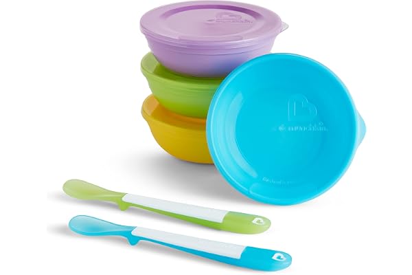 Munchkin Love-a-Bowls 10 Piece Baby Feeding Set, Includes Bowls with Lids and Spoons, Multicolor