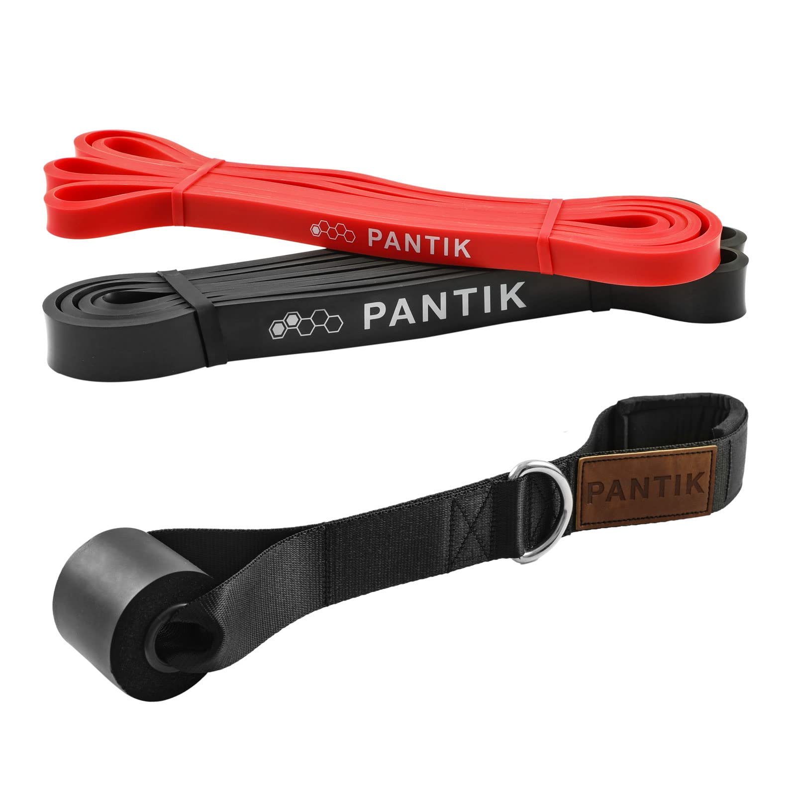 PANTIK Resistance Bands Set with Door Anchor for Women and Men Pull up Bands Exercise Loop Band for Body Stretching Powerlifting Yoga Pilates Resistance Training red black