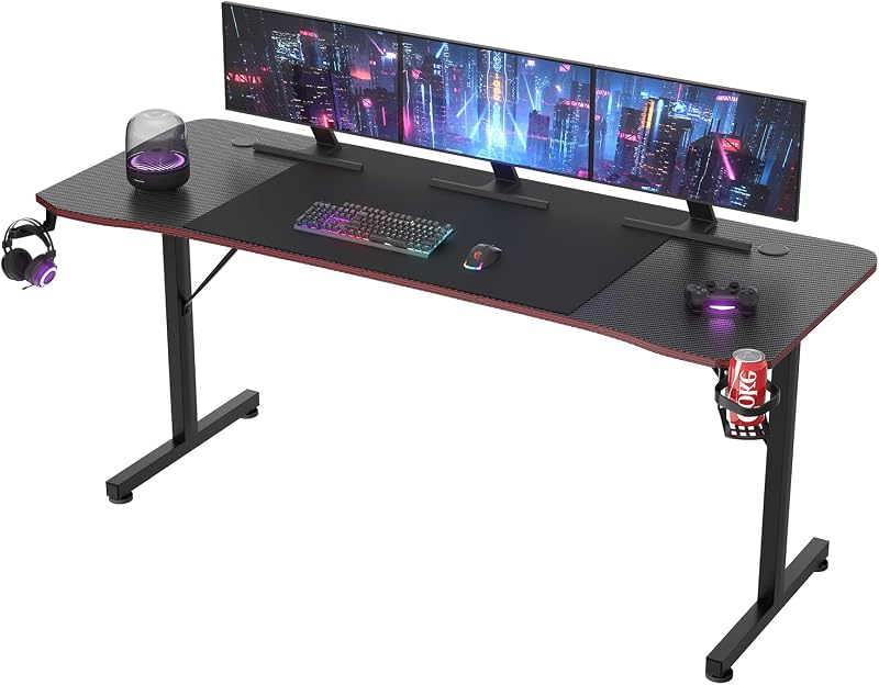 Ergonomischer Gamer-Tisch mit Getränkehalter und Mauspad,180x60cm — Foto 1 von 7