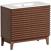 ROOMTEC 36" Bathroom Vanity with Sink, Mid-Century Freestanding Bathroom Vanity Sink with Storage, Undermount Ceramic Sink, P