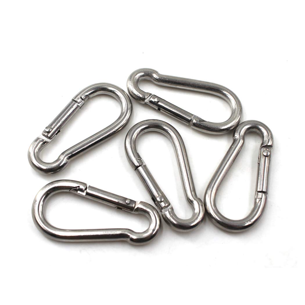 M8 Spring Snap Hook 304 Stainless Steel Climbing Carabiner Clip Heavy Duty Link Hook Keychain Pack Of 5