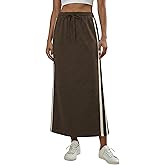 EsheSy Womens Cotton Maxi Sweat Skirt Elasitc High Waist Drawstring Side Striped Daily Practice Casual Long Skirts