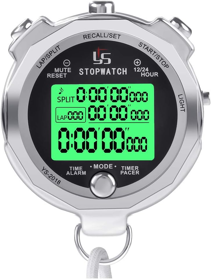 LAOPAO Stopwatch, 1/100 seconds Precision 100 Memories Daily Waterproof with Light function&Mute Mode for Outdoor Sports Running