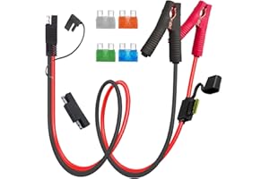 AYECEHI 10AWG SAE Adapter to Alligator Clips Connector Cable,Battery Alligator Clip to SAE Connector Cable,2Pin Quick Disconnect Battery Clamp Cable,with 5 Fuse and 1 SAE Polarity Adapter (3.3FT)