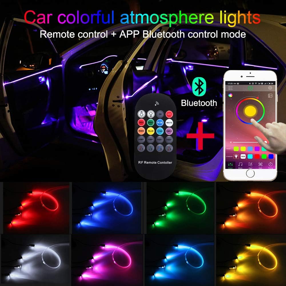 TABEN Car Interior Decoration Atmosphere Light RGB Remote + APP Control + Bright Foot Light Car Interior Lighting Kit with 8 Colors, Waterproof, Car Atmosphere Neon Lights Strip for Car 1W DC12V