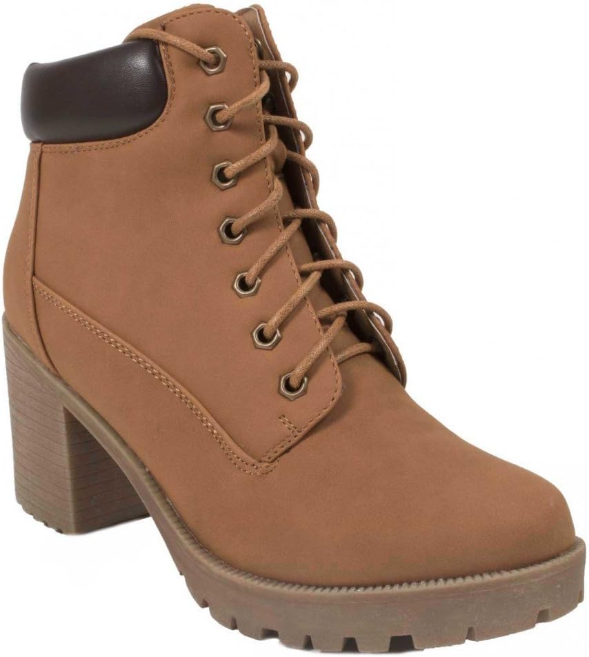 Rangers Style Heel Camel Black Women Boots to Lacets-
