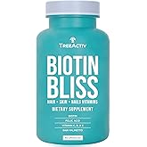 Biotin Bliss Skin Hair Nails Vitamins + Saw Palmetto Supplement Volumizer & Thickening Formula for Men Women Folate MSM B Complex for Hair Growth & Strength 60 Capsules 30-Day Supply