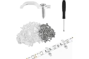 HEXINYIGJLY 100 Pcs Strip Light Mounting Brackets, 10mm Outdoor LED Strip Light Mounting Clips, Led Light Strip Clips, One-Side Fixing Clips Brackets for 10mm Wide Waterproof Strip Lights, with 100 Screws